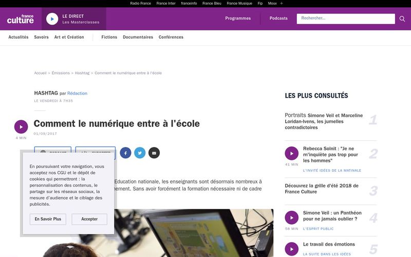 France culture : Comment le numérique entre à l'école